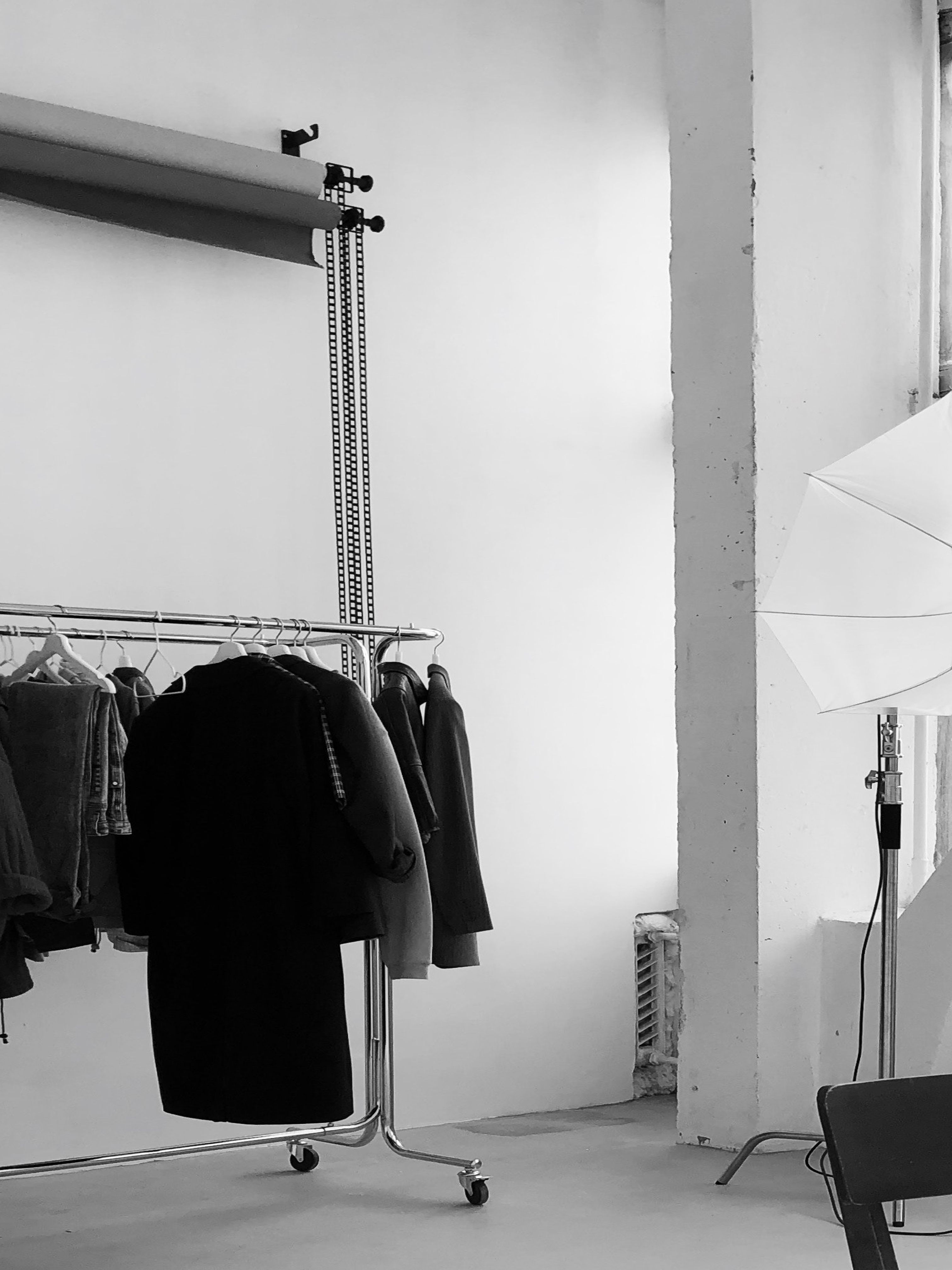 Fashion garments prepared inside a photography studio